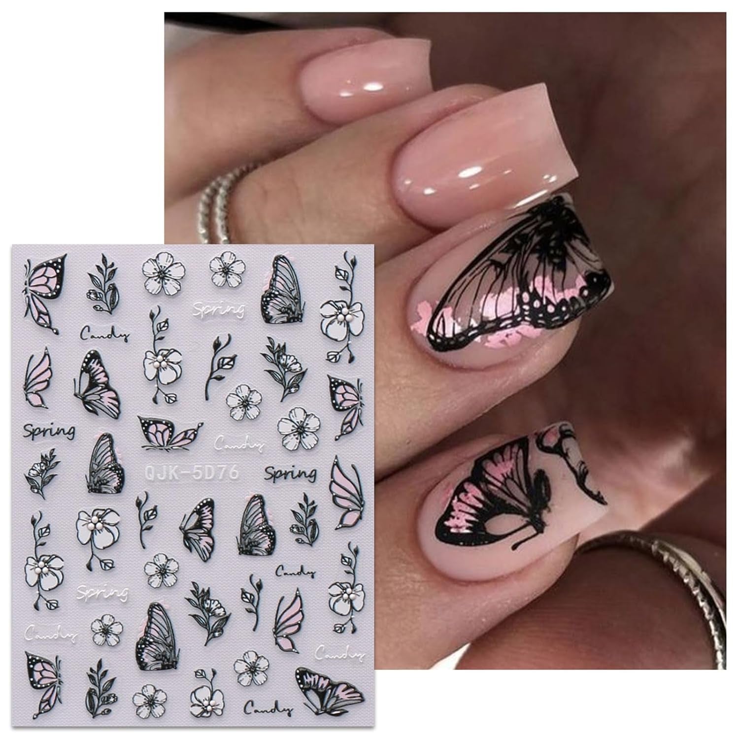 JMEOWIO 6 Blatt 3D Nagelsticker Frühlings Blume Nail Art Sticker Selbstklebend Nagelaufkleber 5D Stereoskopisch Bunte Sommer Blumen Dekoration Nageldesign Zubehör