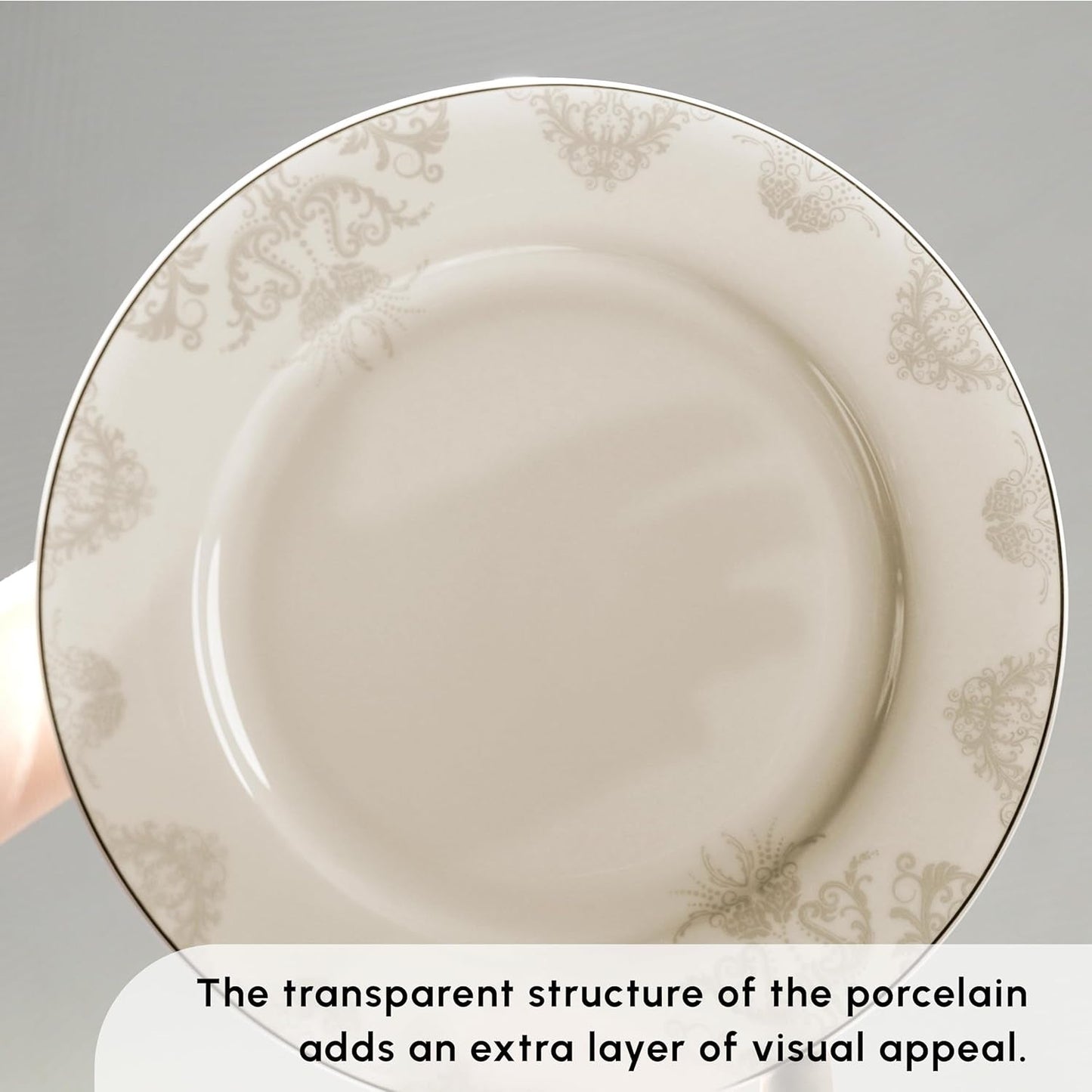 Karaca Elegance Bone Siena Service de table pour 12 personnes, service de table moderne en porcelaine, service de table avec bols à soupe, plateau de service, assiettes creuses, assiettes à dessert – Blanc et doré