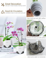 Pot de fleur d'orchidée avec trous de drainage pour la transplantation, excellente circulation de l'air, 2 pièces, plastique double couche, jardinière d'orchidée en céramique, pot de fleur d'orchidée transparent, décoratif