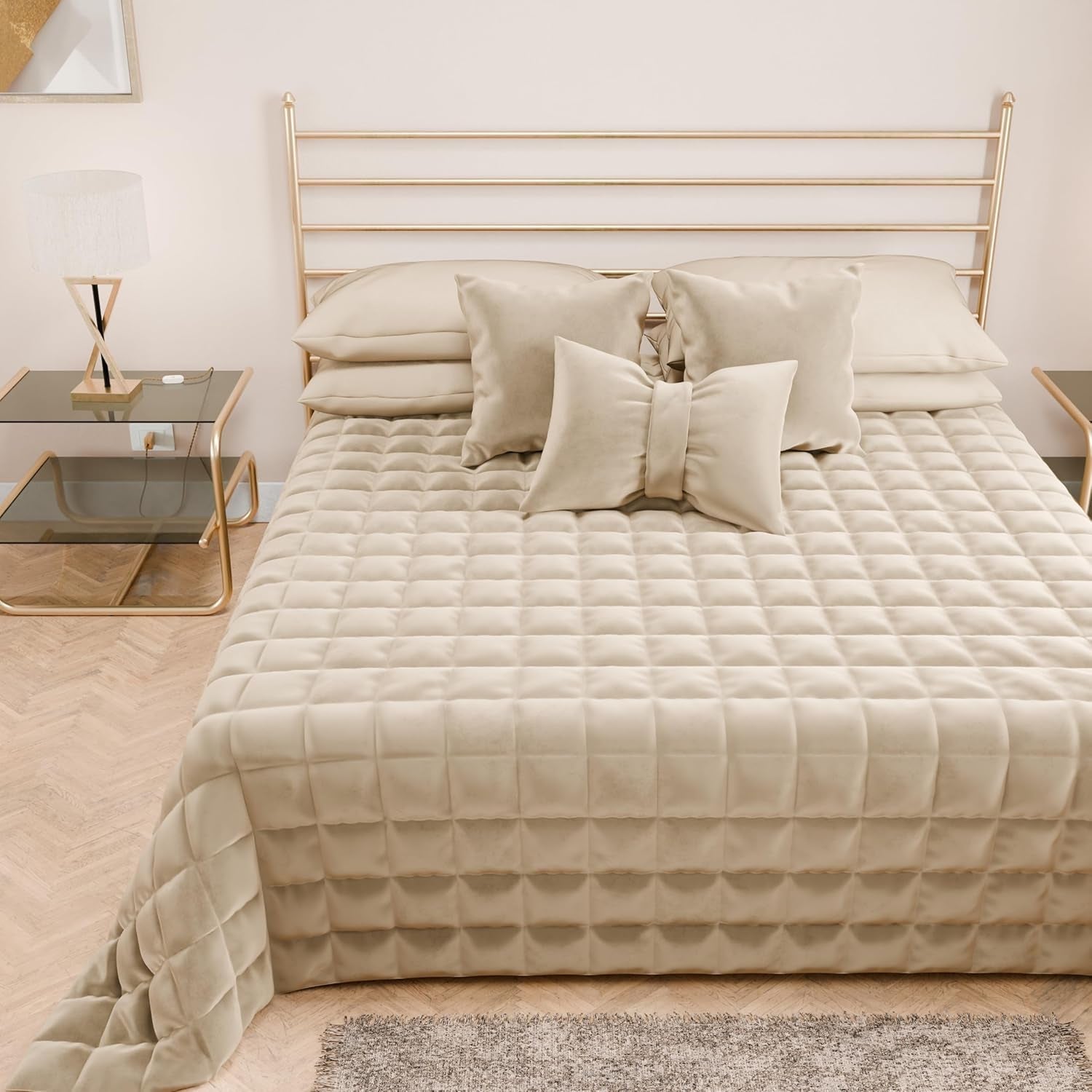 PETTI Artigiani Italiani - Couvre-lit simple, couvre-lit double face, couvre-lit à ressorts, bleu nuit, blanc, 100% Made in Italy Couettes et couettes Naty Shop Marron Taille de lit 100 (170 X260 Cm)