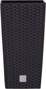 Pots/pots Prosperplast aspect rotin avec insert | 26,5 x 26,5 x 50 cm | anthracite | résistant aux intempéries et aux UV | en plastique robuste | pour intérieur et extérieur