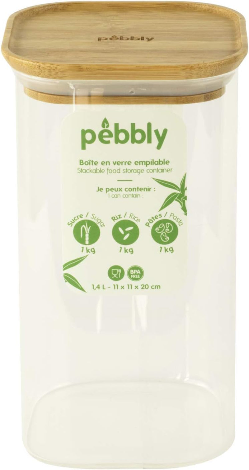 Lot de 3 récipients carrés en verre avec couvercle en bambou-800 ml, verre borosilicate, bambou, silicone, naturel, 11 x 11 x 11 cm Naty Shop boîtes de conservation alimentaire 11 X 11 X 20 cm