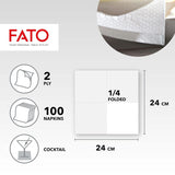 , Serviettes en papier jetables, idéales pour les apéritifs et les cocktails, paquet de 100 serviettes, taille 24 x 24, 4 plis, 2 épaisseurs, blanc, papier 100 % pure cellulose, certifié FSC (lot de 6)