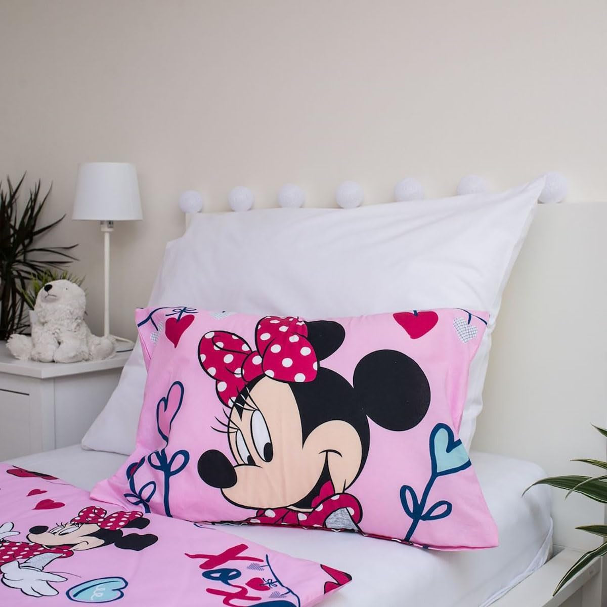 Parure de lit Disney, Minnie Mouse rose bébé, 100 % coton avec fermeture éclair - Kids Naty Shop