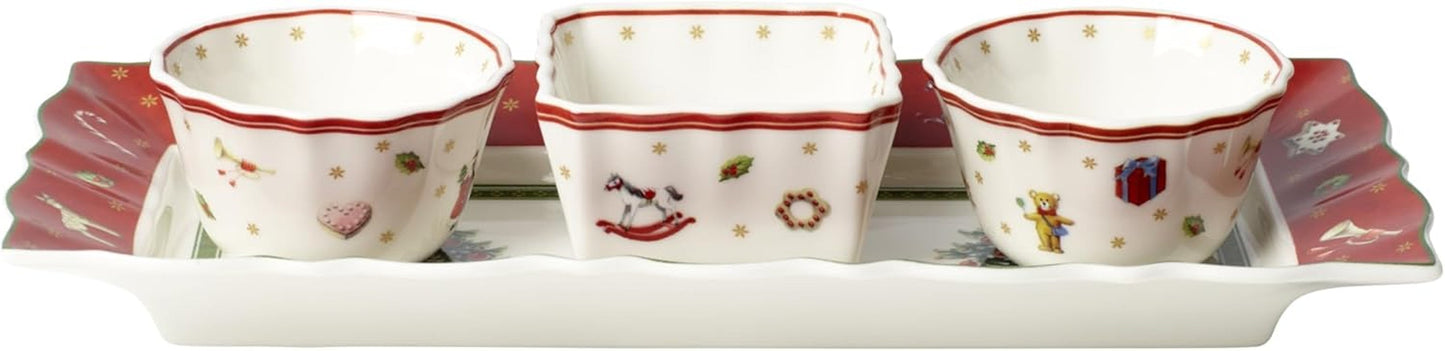 Villeroy & Boch - Service à sauce Toy's Delight, 4 pièces, plateau de service avec bols, ensemble de bols à sauce de Noël, décoration de table jouet, plateau de service, bols, vaisselle de Noël, porcelaine premium