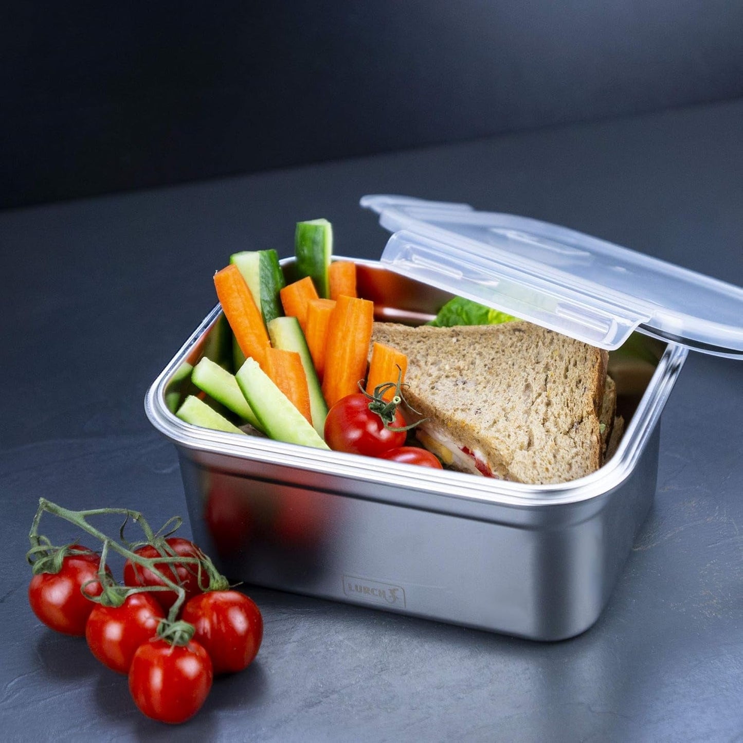 Lurch 240895 Boîte à lunch Boîte de sécurité/stockage en acier inoxydable de haute qualité avec couvercle en plastique sans BPA 2000 ml Boîtes de conservation alimentaires transparentes Naty Shop