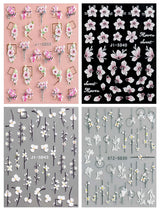 JMEOWIO Autocollants de manucure 3D pour ongles, fleurs, autocollants pour nail art, autocollants auto-adhésifs, bandes stéréoscopiques 5D, décoration de fleurs d'été, design de manucure, 4 feuilles