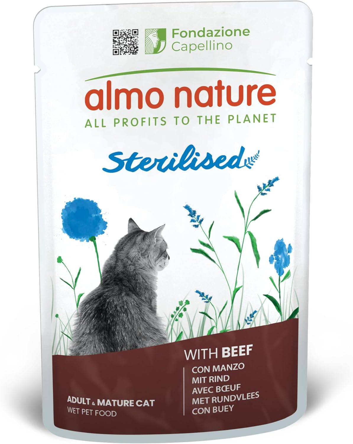 Almo Nature Functional - Sterilized - Nourriture humide pour chats adultes et matures, stérilisés ou moins actifs - au bœuf - faible en gras, hydratante - 70 g (paquet de 30)