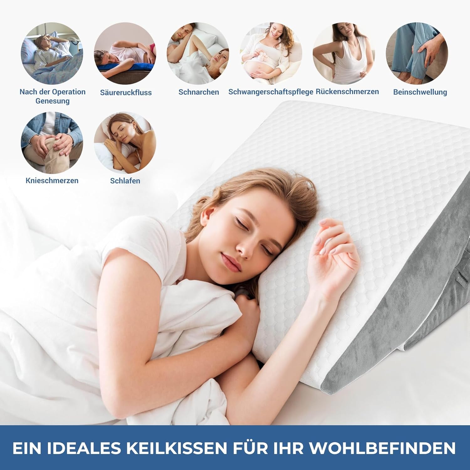 Oreiller compensé réglable, oreiller de lecture en mousse haute densité avec rouleau de cou pour lit et canapé, cale de lit ergonomique pour l'apnée du reflux du sommeil, oreiller de jambe, oreiller de dos pour lire, jouer ou regarder la télévision
