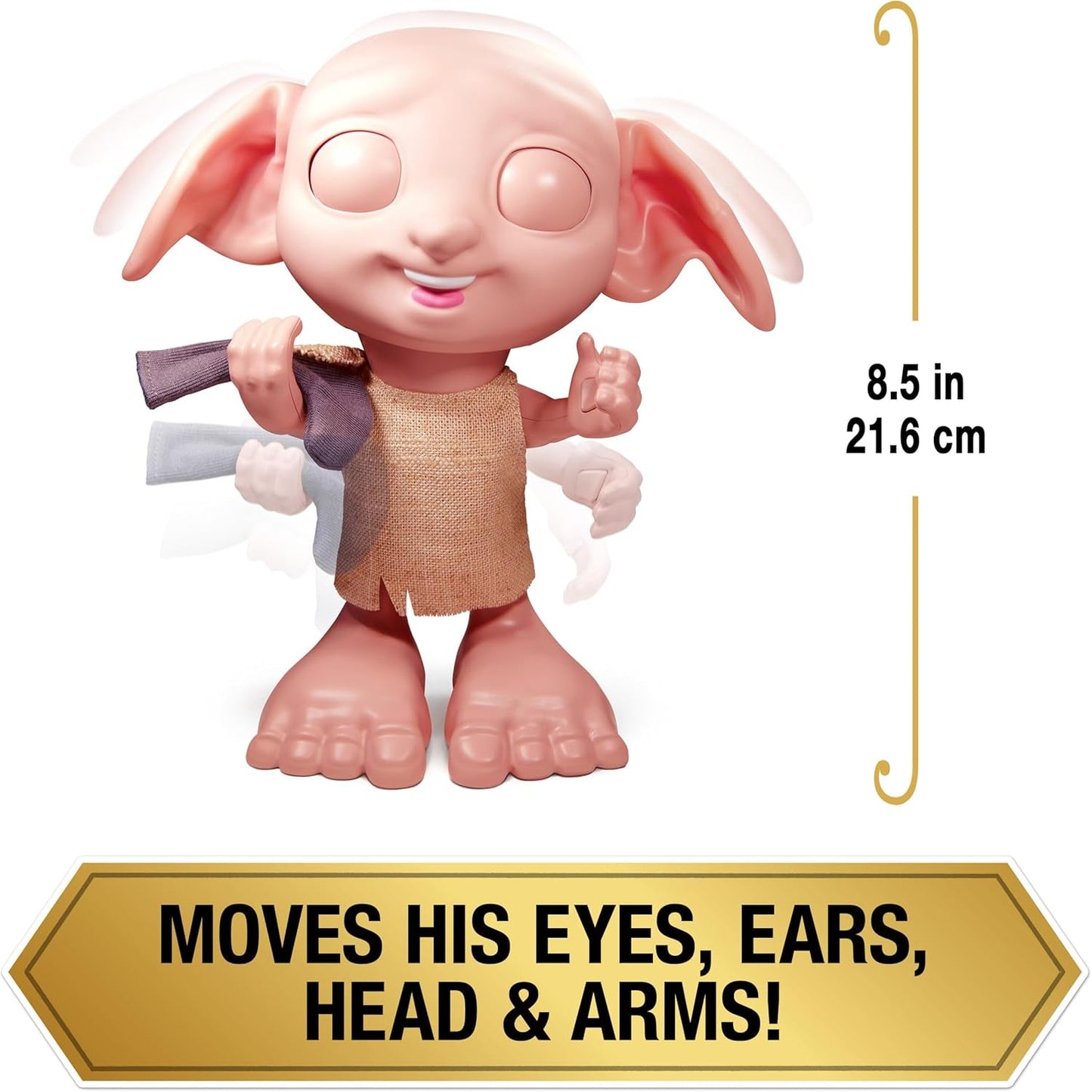 Spin Master 6067280 Wizarding World Harry Potter Poupée-chaussette interactive magique Dobby Elf, plus de 30 sons et phrases, 21,6 cm, jouet pour enfants, noir