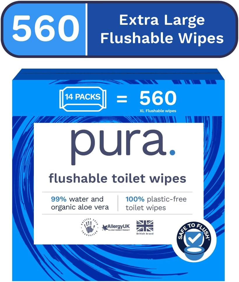 Lingettes humides jetables écologiques 560 lingettes (14 x 40 lingettes) Paquet mensuel 100 % sans plastique 99 % de soins sensibles à l'eau Lingettes humides fines à rincer Certifiées biodégradables végétaliennes