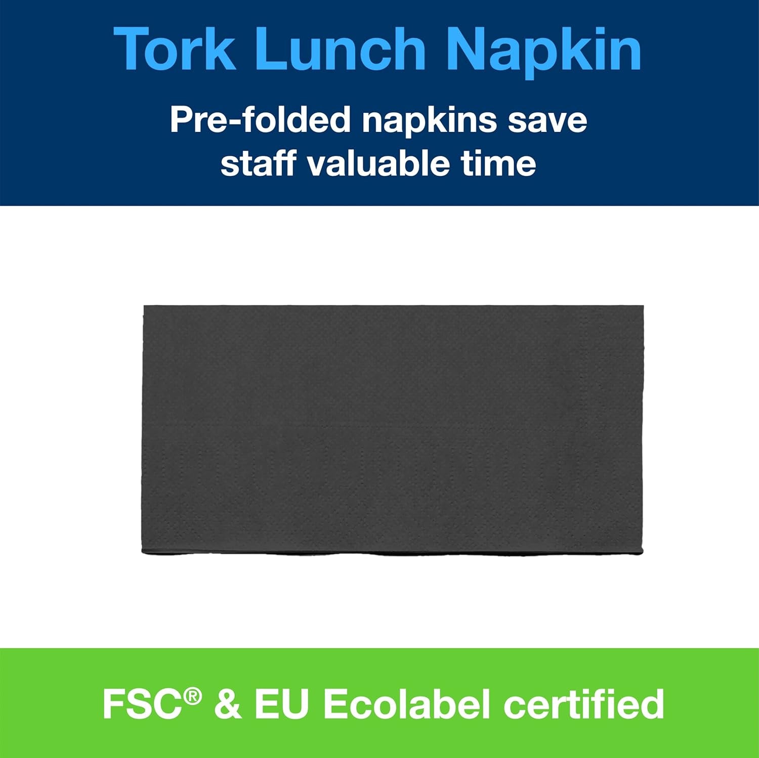 Tork 477851 Serviettes à déjeuner noires 1/8 pliées / Serviettes en papier pré-pliées 2 épaisseurs pour collations ou petits repas / Qualité avancée / 10 X 200 (2000) serviettes / 32,6 X 33 cm (L X L)