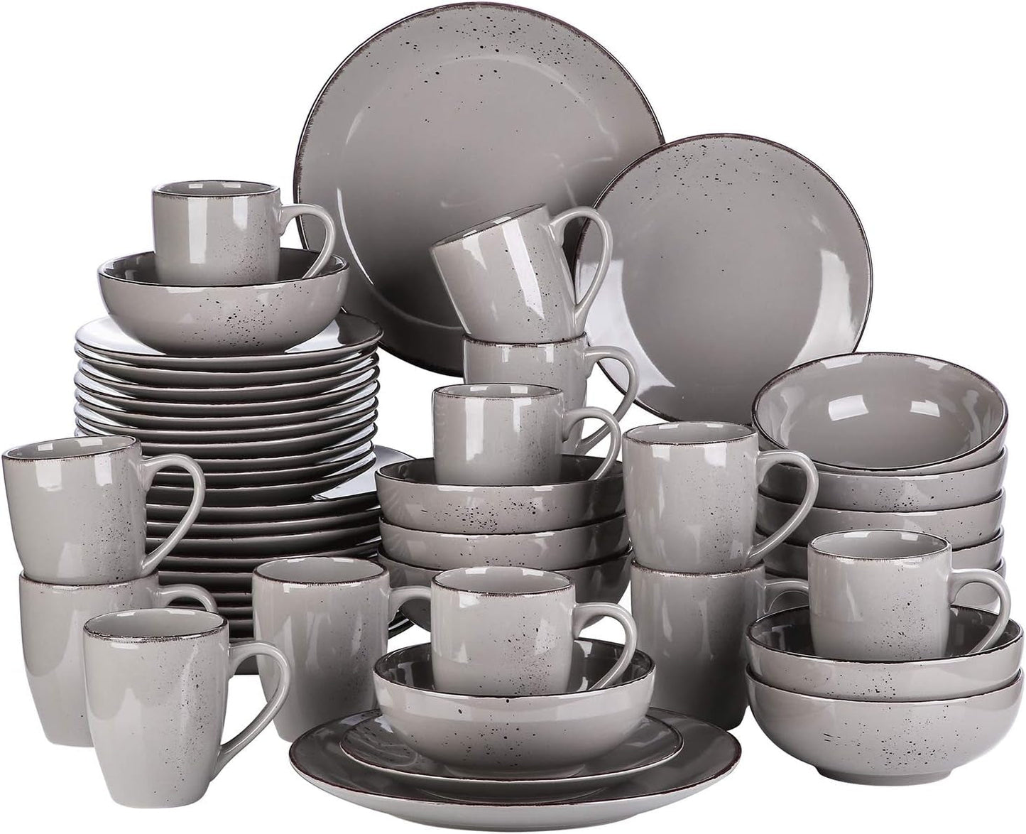 Vancasso Service de table pour 12 personnes Navia Service de table en grès 48 pièces avec assiettes, assiettes à salade, bols et tasses, aspect vintage, design naturel