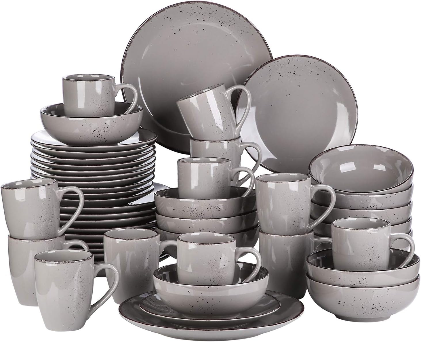 Vancasso Service de table pour 12 personnes Navia Service de table en grès 48 pièces avec assiettes, assiettes à salade, bols et tasses, aspect vintage, design naturel