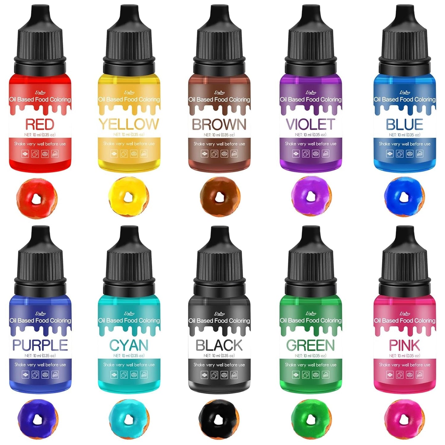 Fettlösliche Lebensmittelfarbe - 10 Farben Ölbasis Lebensmittelfarben Für Schokolade, Süssigkeit, Kuchen, Backen, Macaron - Colorant alimentaire concentré pour tortendeko, Buttercream, Fondant - Je 10Ml Naty Shop