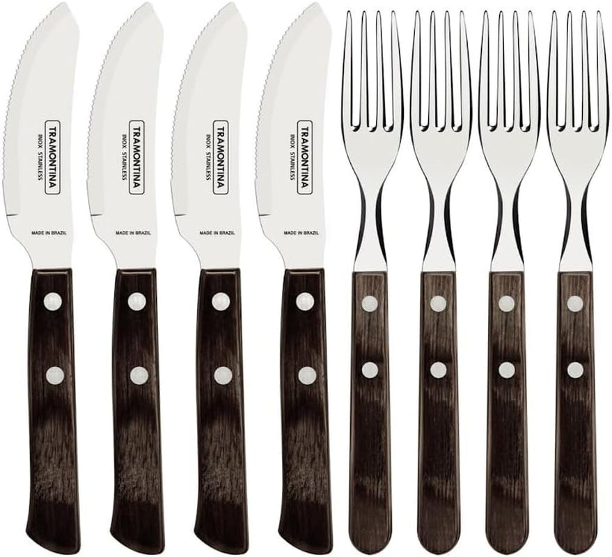 Tramontina PIZZA Besteck, ensemble de 8 pièces, pour 4 personnes, bois de rose libre, griffes de bois certifiées Fsc, fête des machines à laver, cuisine Naty Shop