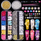 GZMAYUEN 920 pièces perles à dos plat or argent pour ongles, perles à ongles demi-brun blanc beige, petites perles à dos plat demi-brun pour décoration d'art d'ongle bricolage