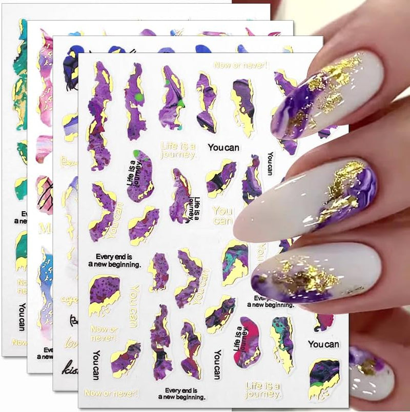 6 couleurs d'autocollants pour ongles en marbre, poudre bronzante argentée, autocollants pour ongles en marbre Bloom, autocollants pour ongles en marbre 3D, accessoires de conception, autocollants pour nail art, ensemble d'autocollants pour ongles