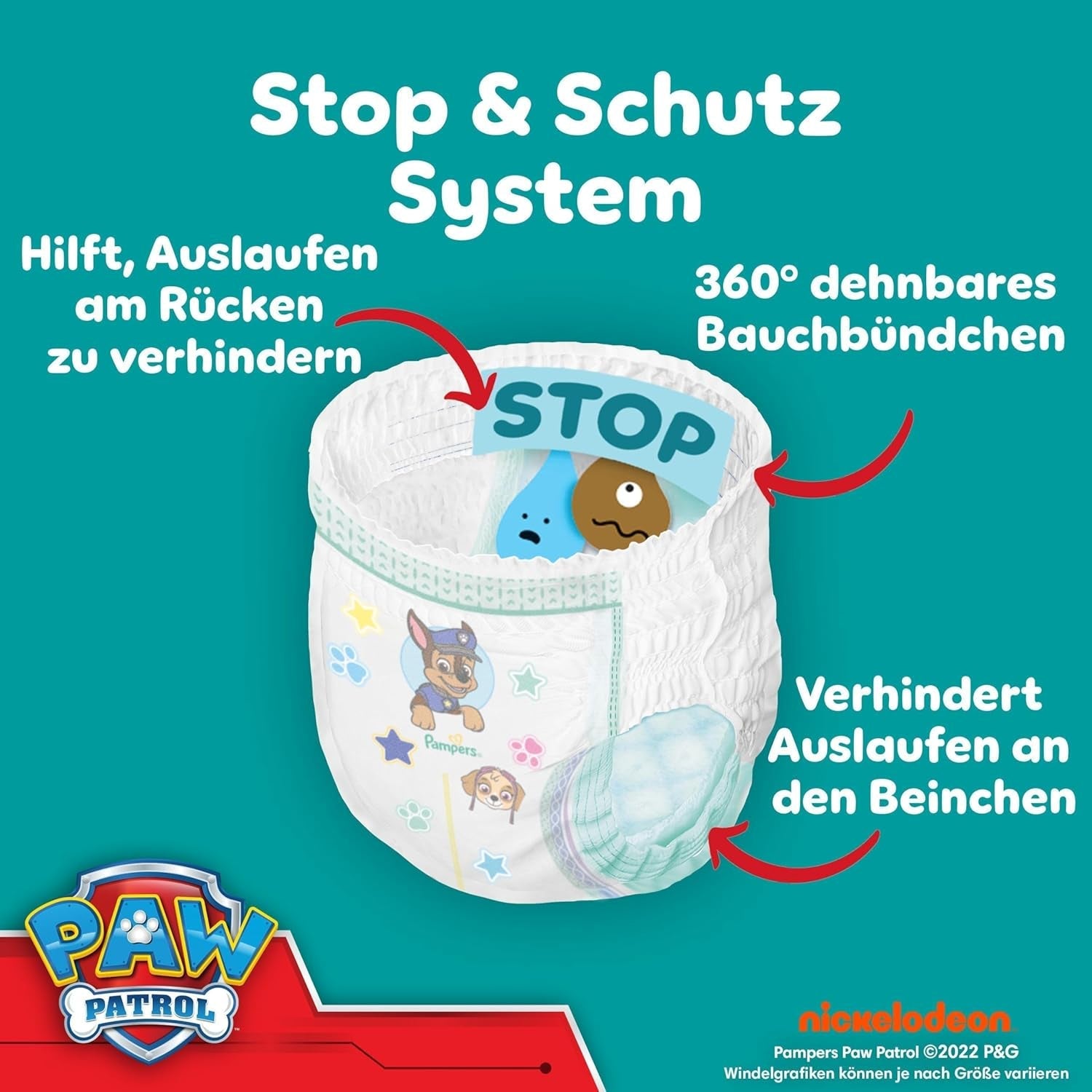 Pampers Baby Dry Pants Diaper Patrol Puppy Edition, taille 5, 160 couches, 11 kg - 17 kg, réglage 360° avec système d'arrêt et de protection