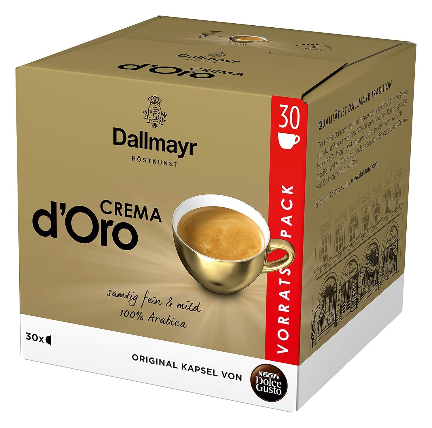 Dallmayr Crema d´Oro, XXL-Vorratsbox & Dallmayr Crema d´Oro intensa (48 capsules de café, intensité 9 sur 12, 100 % Arabica de Bohême), paquet de 3 (3x16 capsules)
