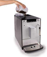 Melitta Solo & Milk - Machine à café fine entièrement automatique avec mousseur à lait, machine à café avec réservoir d'eau amovible, par ex. café ou cappuccino, argent