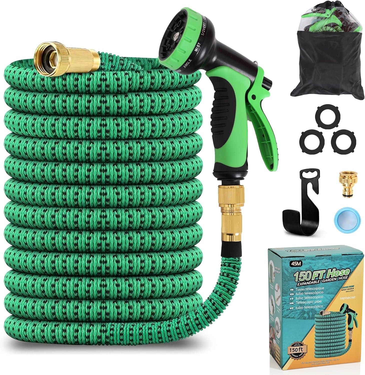Tuyau d'arrosage extensible de 45 m, tuyau d'eau flexible rétractable automatique, 10 modes de pulvérisation, TPE 2500D, connecteurs métalliques, pour très grands jardins, agriculture, nettoyage