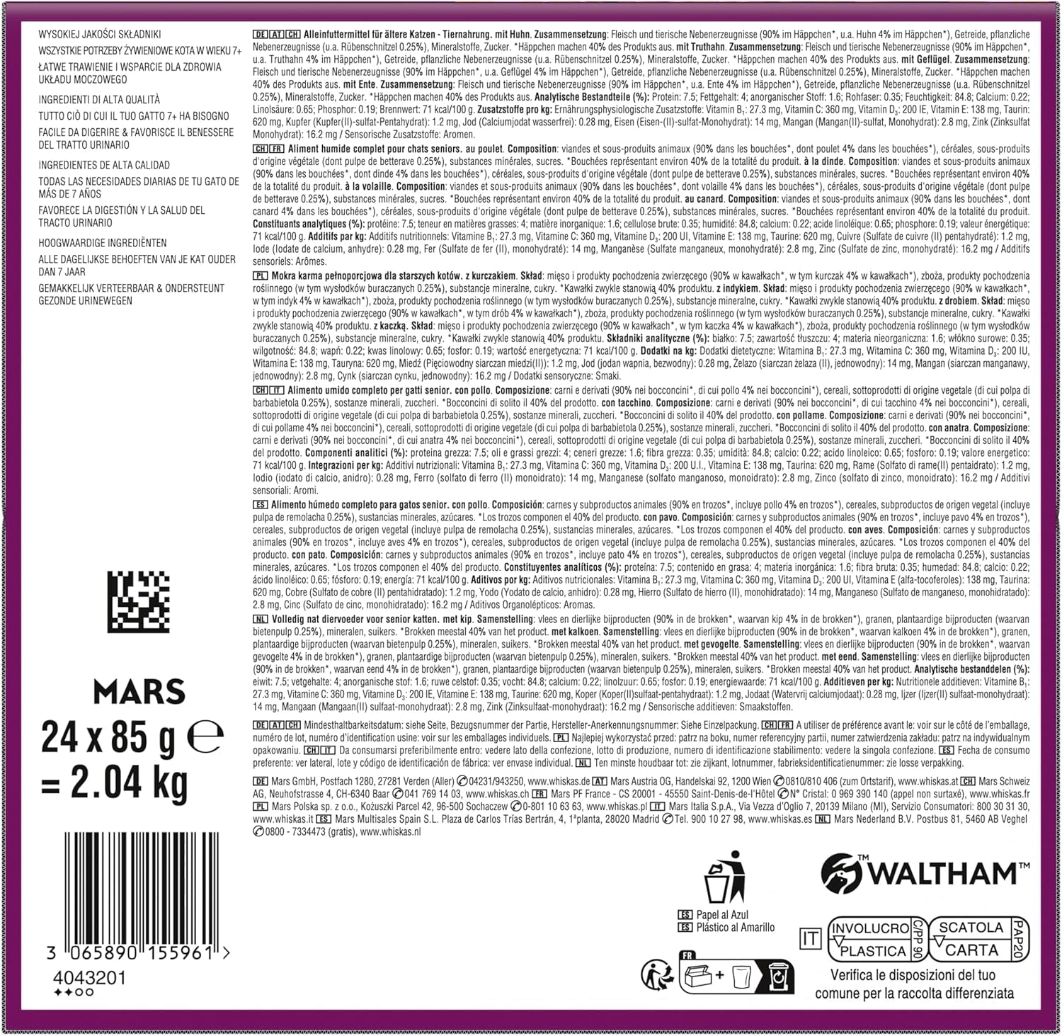 Whiskas 7+ Nourriture humide pour chats Sélection de volaille en sauce 24 x 85 g (2 paquets) - Nourriture humide de haute qualité à partir de 7 ans en 48 sachets de portion