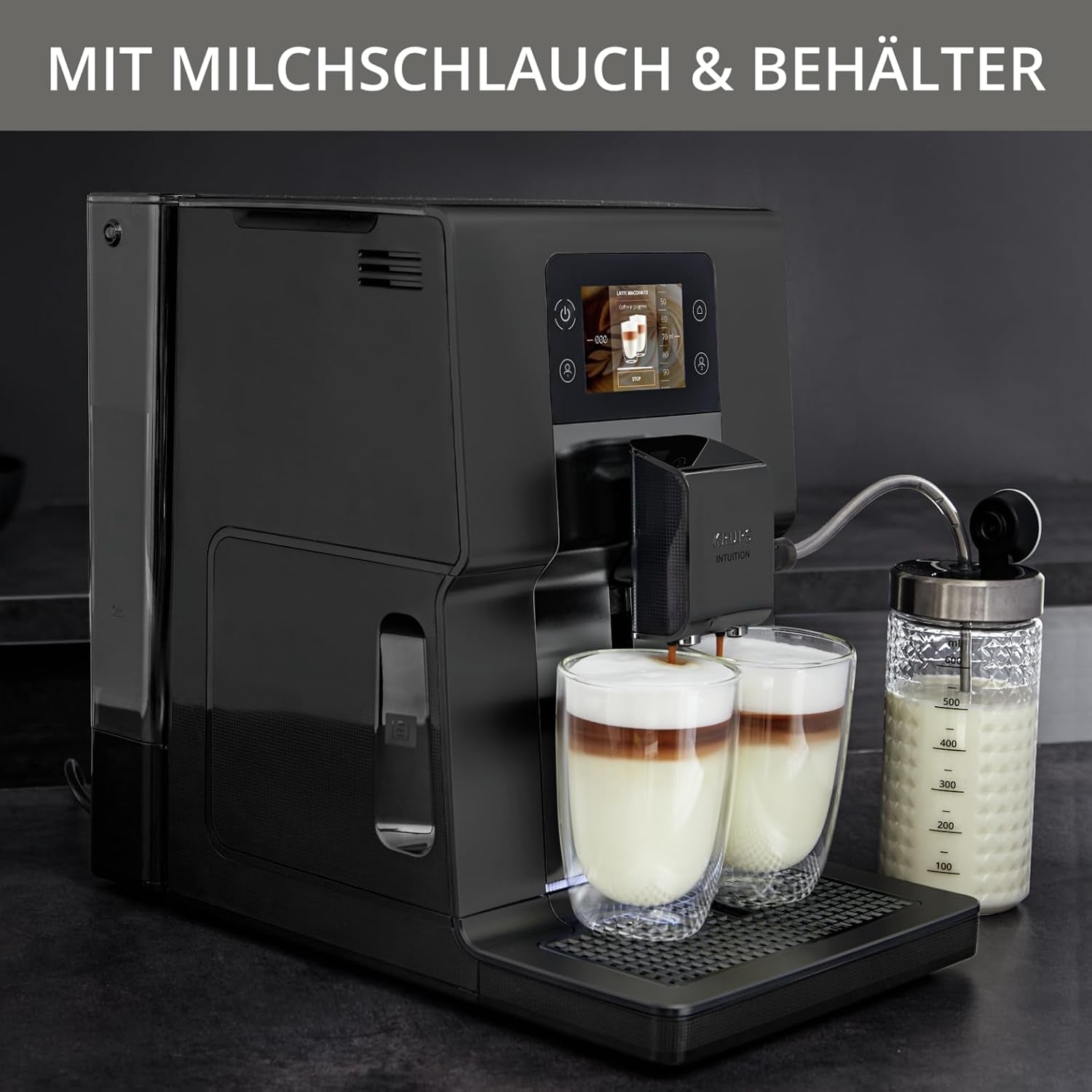 Machine à expresso entièrement automatique Krups Intuition Preference avec fonctionnement semblable à celui d'un smartphone, écran tactile couleur 3,5", technologie Smart Slide, système d'éclairage intuitif, 11 boissons, réservoir à lait, EA873810