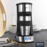 Machine à expresso monofiltre BEEM THERMO 2 GO avec tasse thermique de 0,4 l | Filtre permanent | Avec minuterie de 24 heures pour une tasse de café chaud le matin, pas d'attente | 750 W