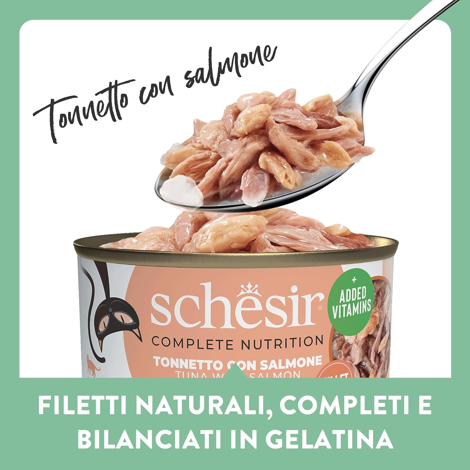 Thon Saumon en Gelée, Aliment Humide Complet pour Chats, en Conserve, avec Vitamines Ajoutées, 100% Naturel, 6 x 85 g