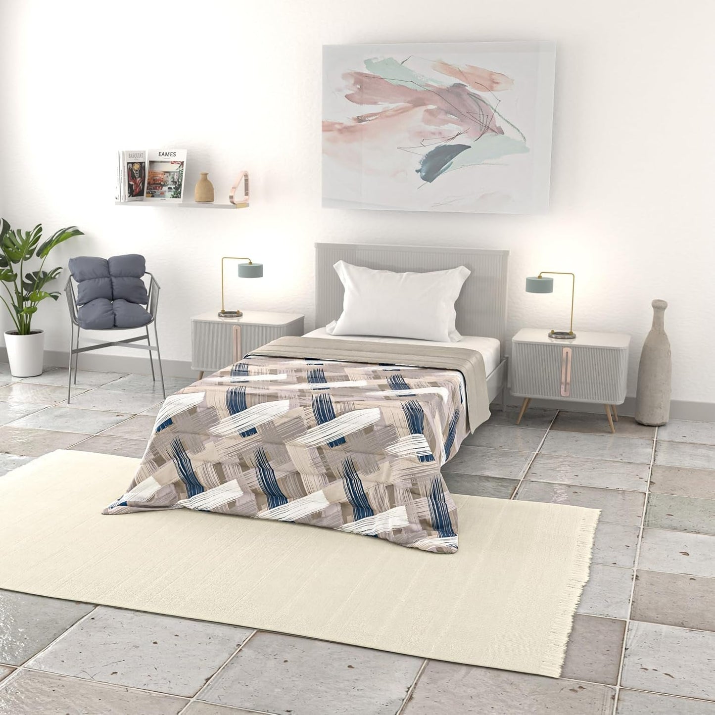 Couverture d'été basique, microfibre, rayures jeans, 200X240Cm Couettes et quilts Naty Shop Brossé 200X240Cm