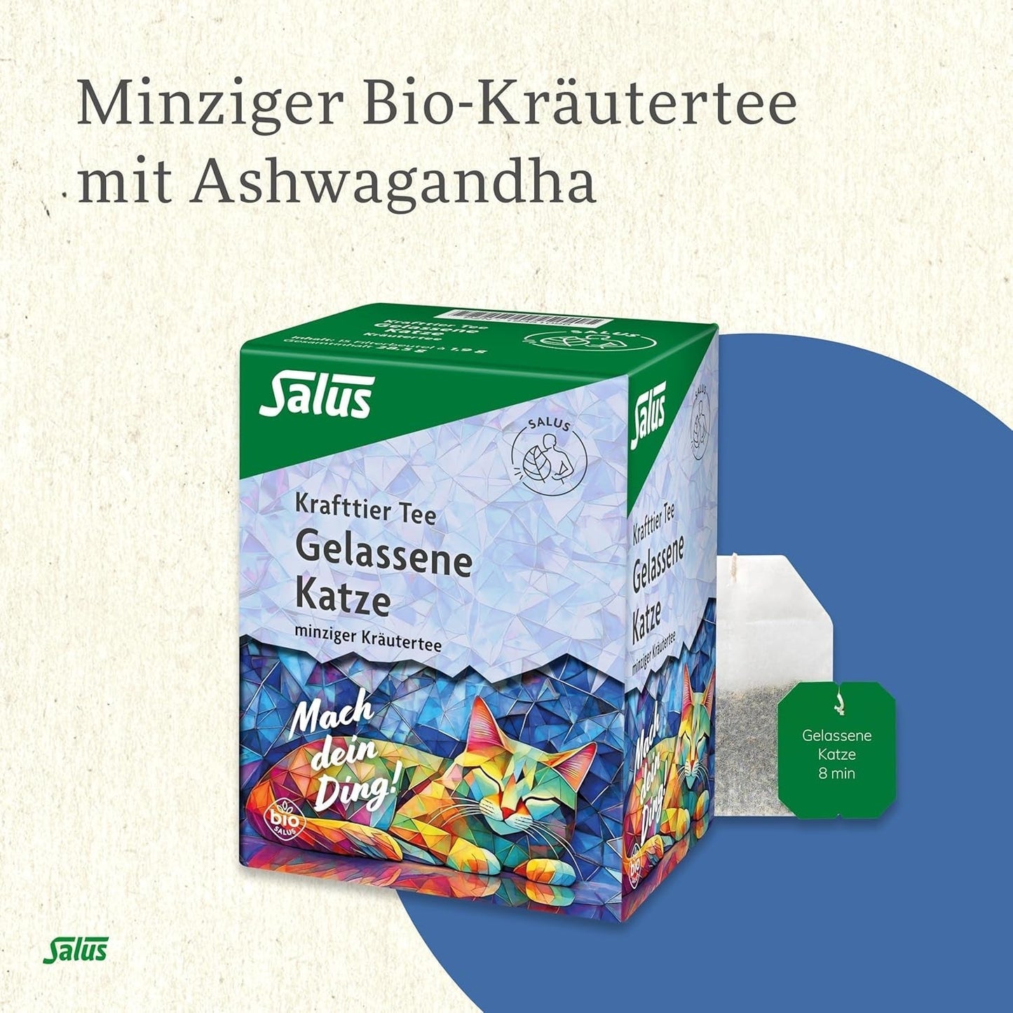Salus - Thé Krafttier - Le Chat Silencieux - 1X 15 Sachets Filtres (28,5g) - Tisane Menthe avec Ashwagandha - Bio