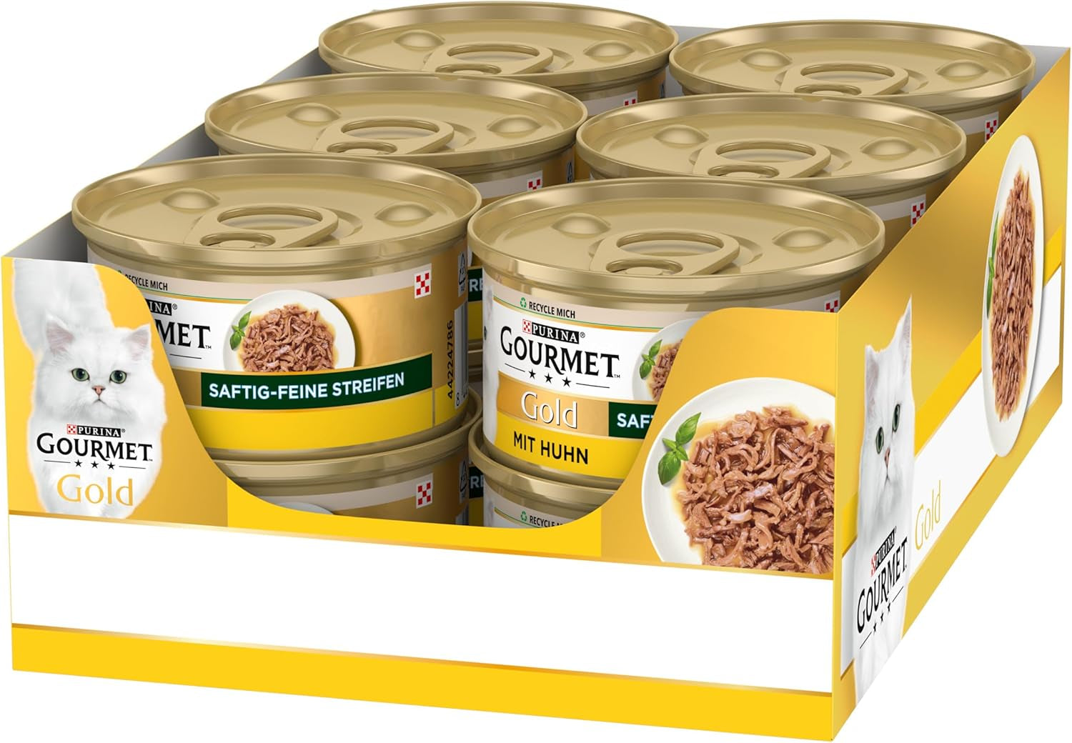 Gourmet Gold Succulent Fine Strips, Nourriture humide pour chat au poulet, paquet de 12 (12 x 85 g)