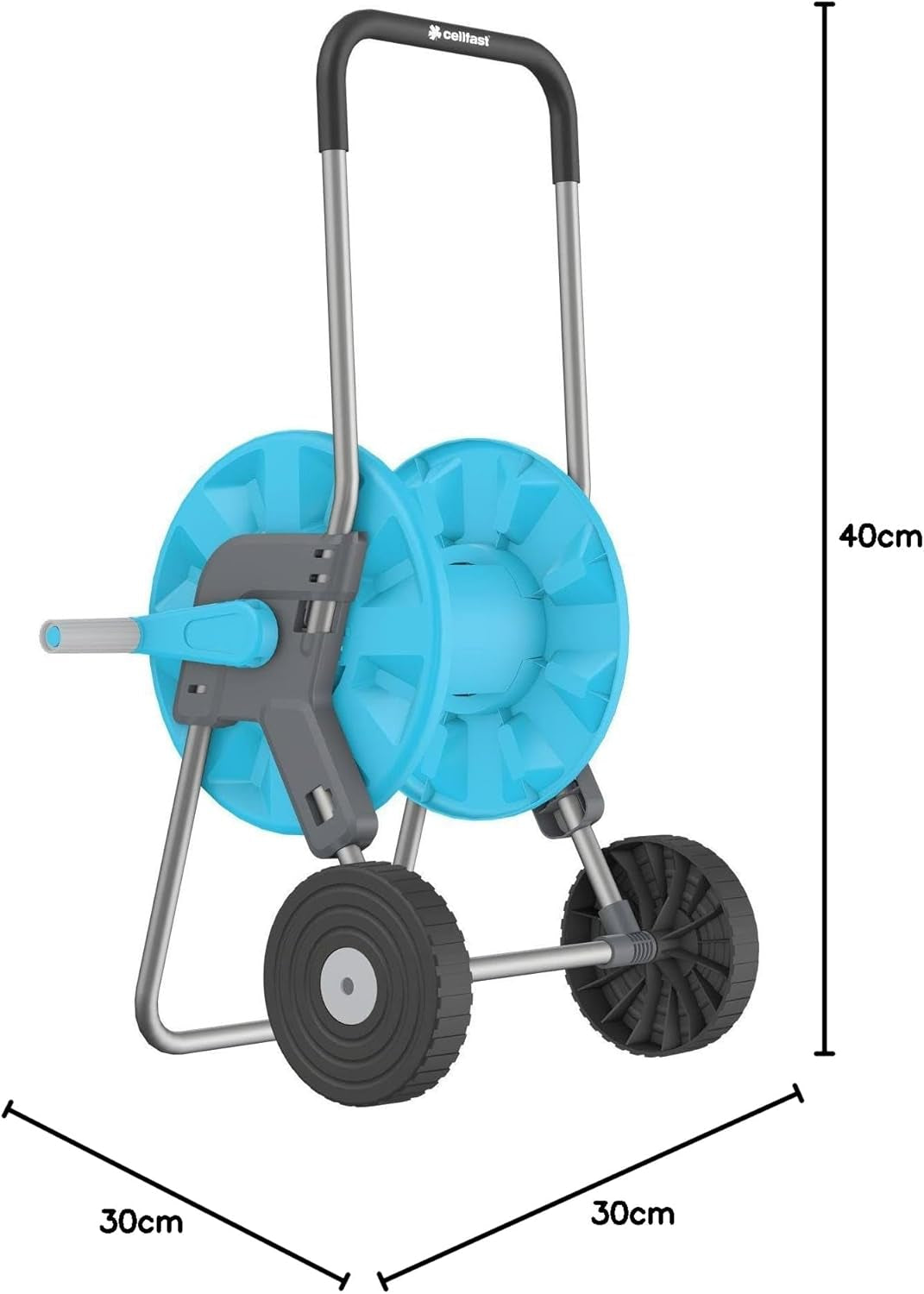 CELLFAST Chariot de Tuyau d'arrosage à 2 Roues Enrouleur de Tuyau d'arrosage résistant à la Corrosion Empêche la Pliage du Tuyau 1/2" 45 m Aluplus