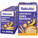 Bouillie du soir aux biscuits et bananes (4x500g), bouillie de lait à partir de 5 mois, sans sucre ajouté, avec minéraux et vitamines précieux, très nourrissante