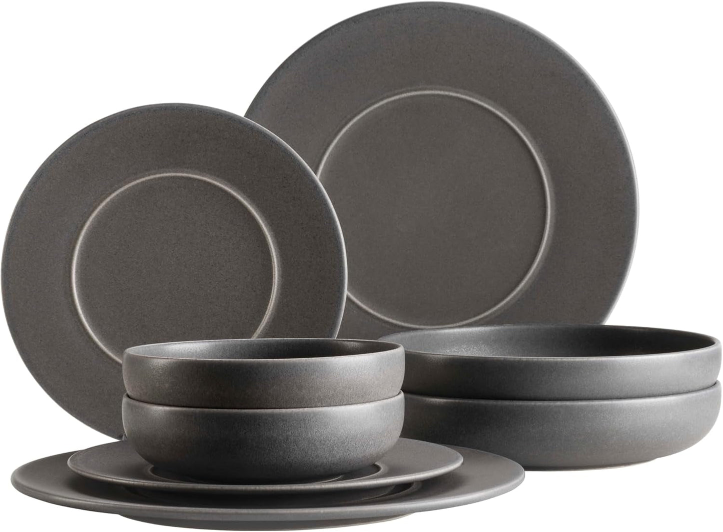 MÄSER Série Unico, service de table pour 2 personnes, intemporel et élégant, service de table en céramique 8 pièces, grès, anthracite