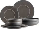 MÄSER Série Unico, service de table pour 2 personnes, intemporel et élégant, service de table en céramique 8 pièces, grès, anthracite