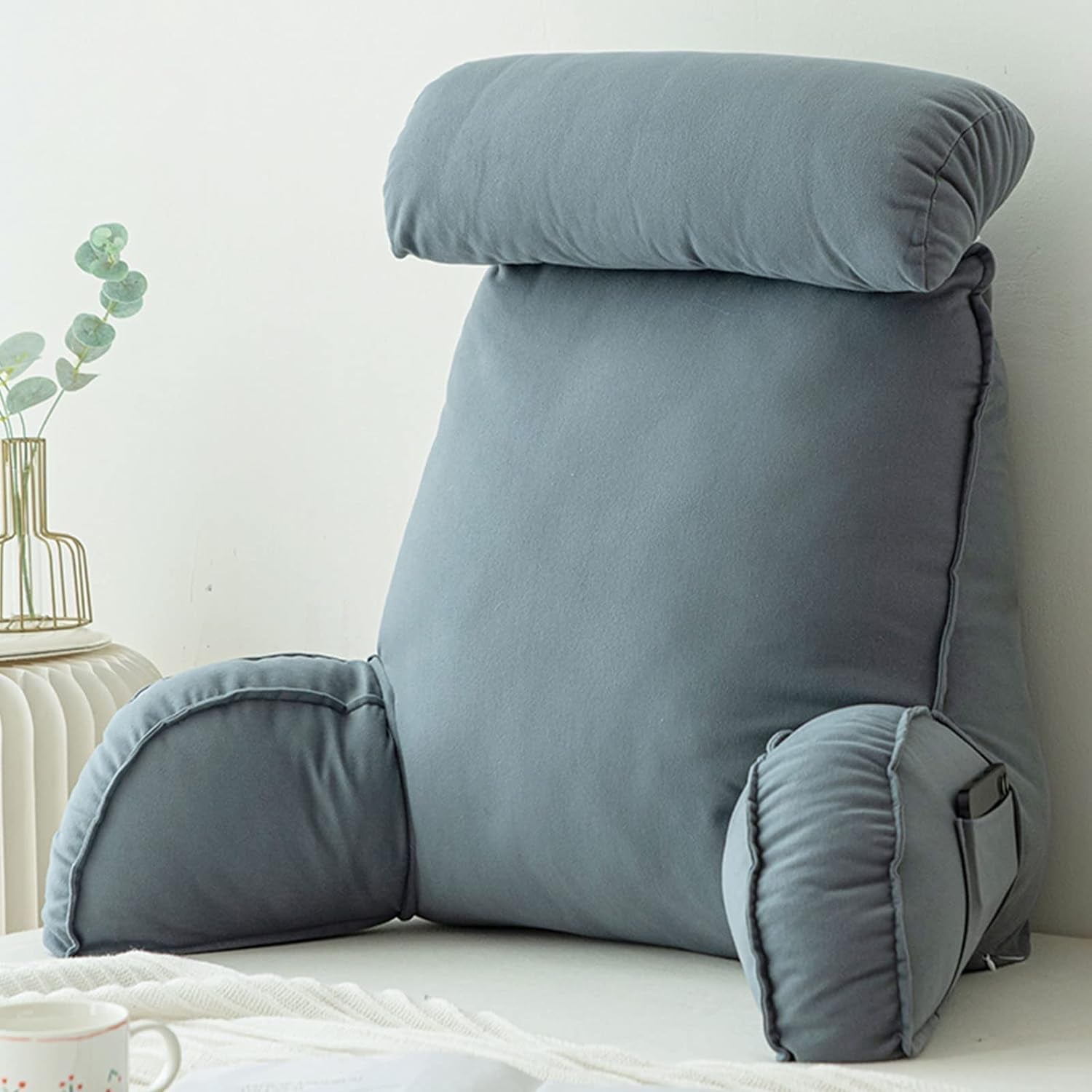 Oreiller de lecture avec accoudoirs, coussin de dossier de canapé, coussin de livre pour lit, avec rouleau de cou amovible, coussin de soutien de chaise pour se détendre, jouer, lire, regarder la télévision