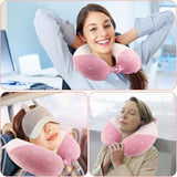 Litimkat Oreiller cervical pour enfants, oreiller de voyage portable, oreiller en mousse à mémoire de forme en forme de U, voyage, avion, voiture, train, bureau, maison, motif animal mignon, housse de coussin détachable (rose) Oreillers orthopédiques cervicaux Naty Shop