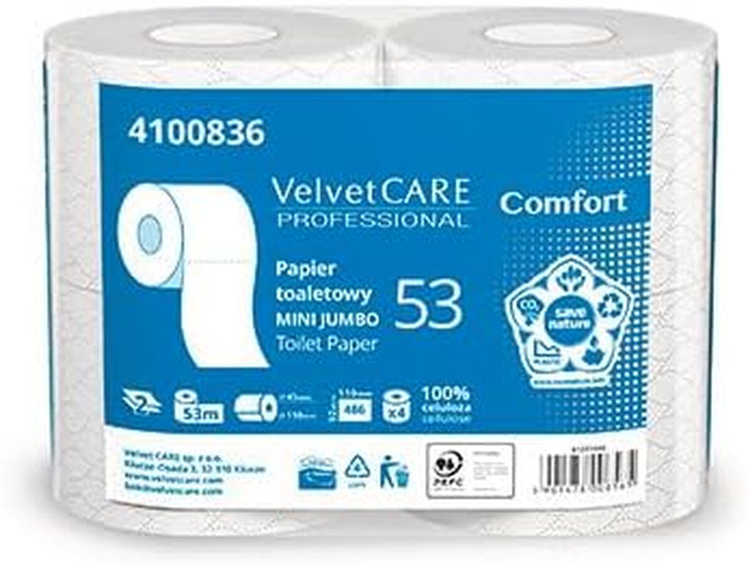 Papier toilette en cellulose confort, papier toilette 2 épaisseurs, 486 feuilles, 4 pièces, papier toilette blanc,