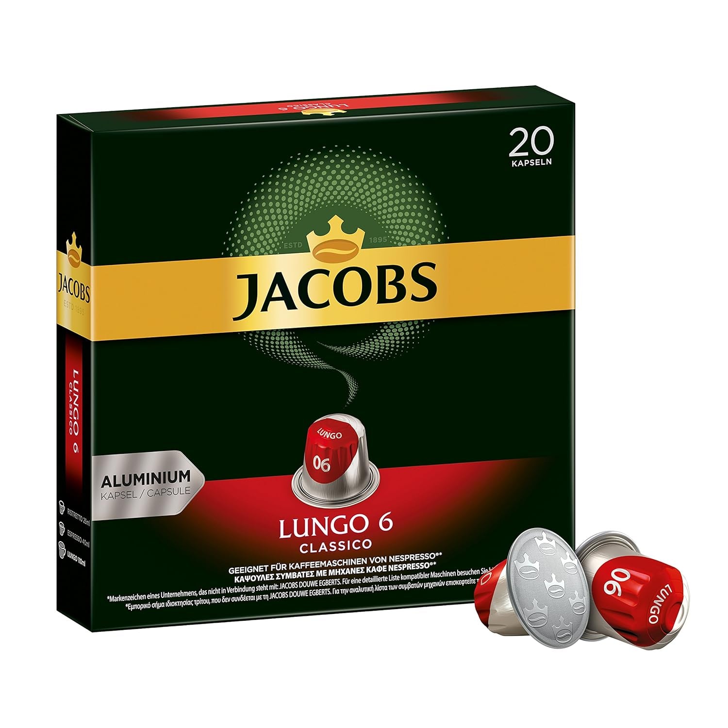 Cafés à café Lungo Classico, intensité 6 sur 12, 20 cafés compatibles Nespresso®*, 10 x 20 & Cafés Espresso Classico, intensité 7 100 cafés compatibles Nespresso®*, 10x10 cafés