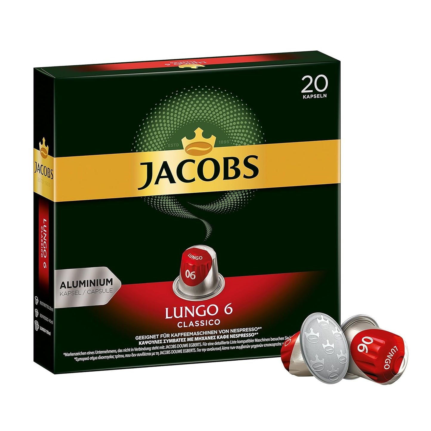 Café expresso Lungo Classico, Intensité 6 sur 12, 10 x 20 cafés & Café café crème crème, 200 cafés compatibles Nespresso, 10er Pack, 10 x 20 cafés, 1040 g