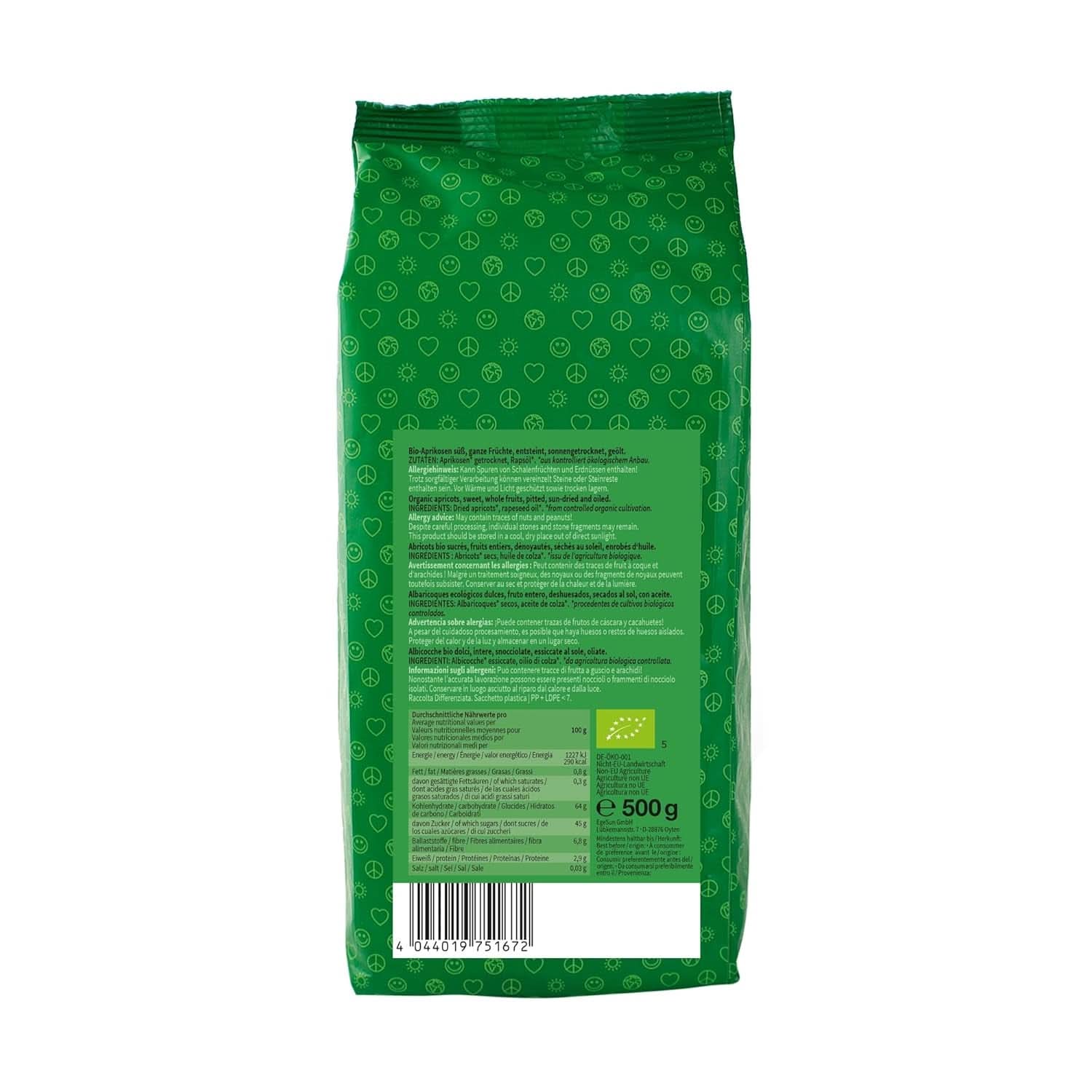 Mundo Feliz, Abricots secs avec noyaux issus de l'agriculture biologique, 2 x 500 grammes Produits déshydratés Naty Shop