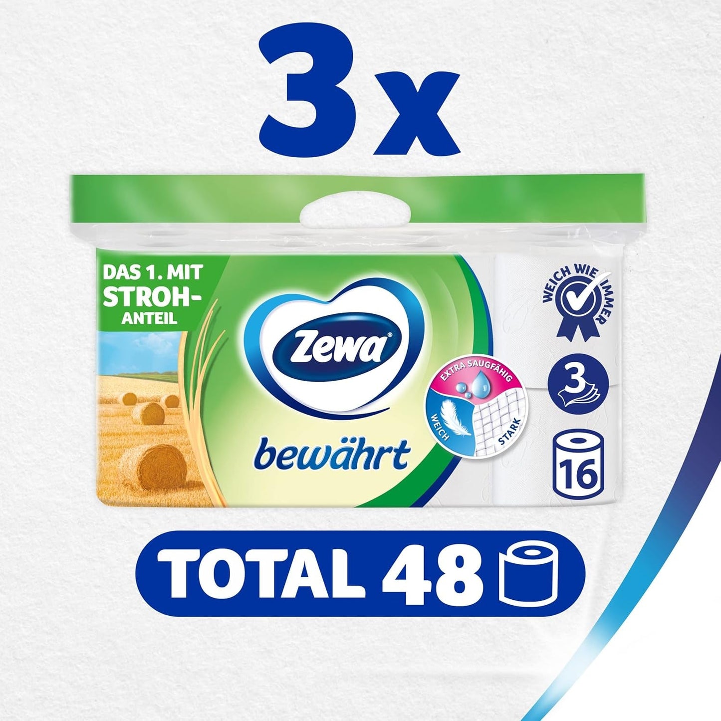 Zewa Proven - 48 rouleaux - Le premier papier toilette contenant de la paille - 3 couches