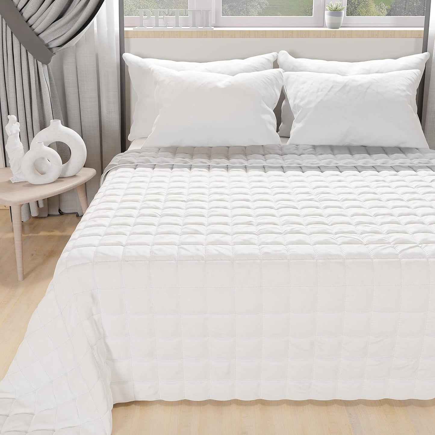 PETTI Artigiani Italiani - Couvre-lit simple, couvre-lit double face, couvre-lit à ressorts, bleu nuit, blanc, 100% Made in Italy Couettes et couettes Naty Shop Blanc gris Una Piazza E Mezza