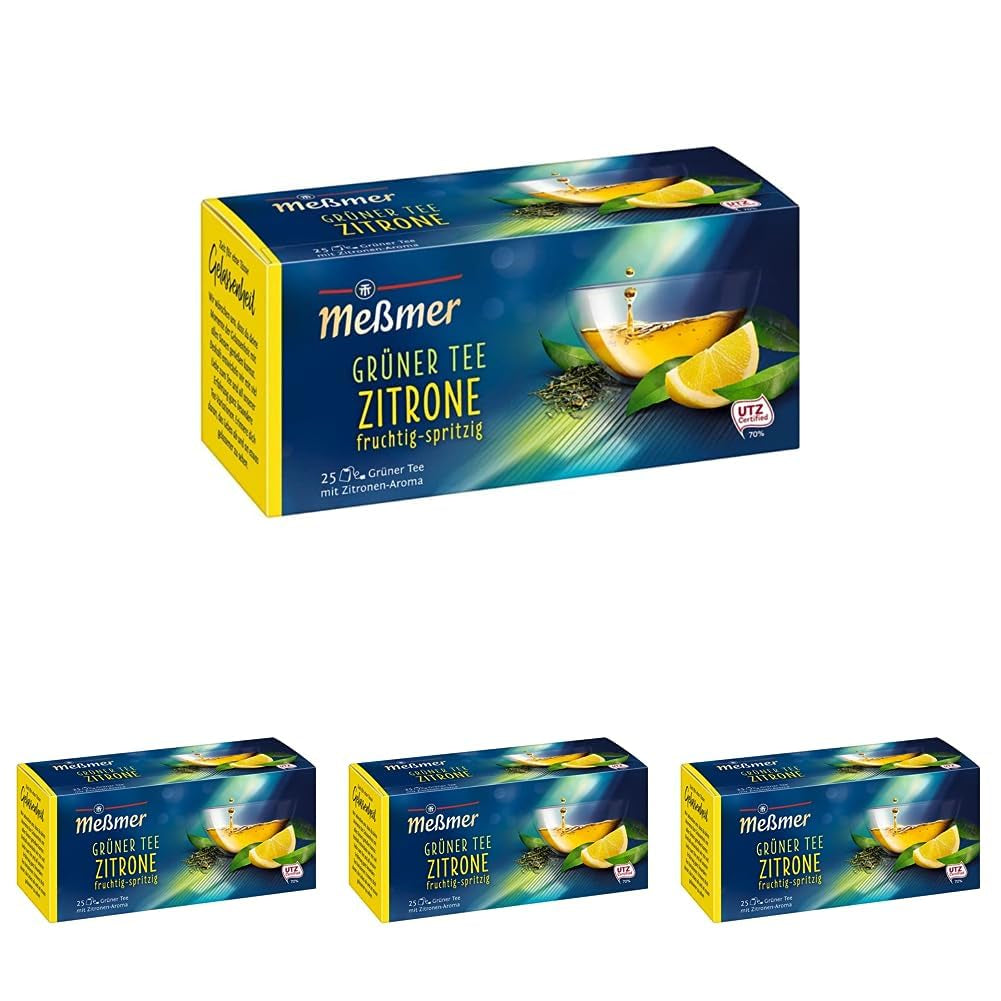 Meßmer Thé vert citron I 25 sachets de thé I Végétalien I Sans gluten I Sans lactose (lot de 4)