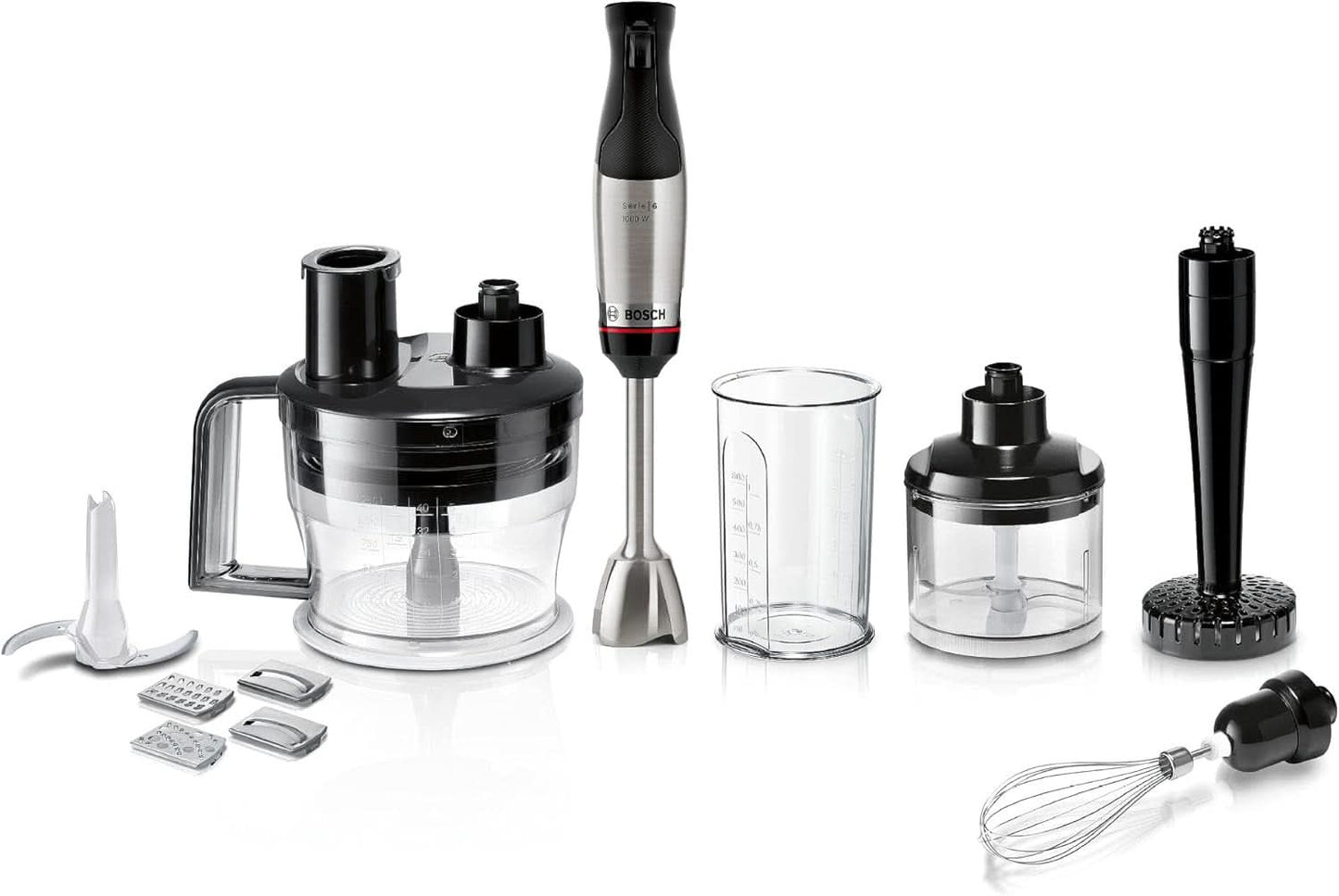 Bosch Stabmixer Ergomaster Serie 6 MSM6M673, 10 Jahre Motorgarantie, Edelstahl-Klingen, Verschleißfreie Keramik-Kupplung, Luftkühlung, Zerkleinerer, Kartoffelstampfer, Schneebesen, 1000 W Kitchen Naty Shop