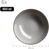 MÄSER Structure en métal, Service de table moderne pour 6 personnes avec structure couleur laiton, Service combiné de 24 pièces avec tasses sans rebord, Grès, Gris