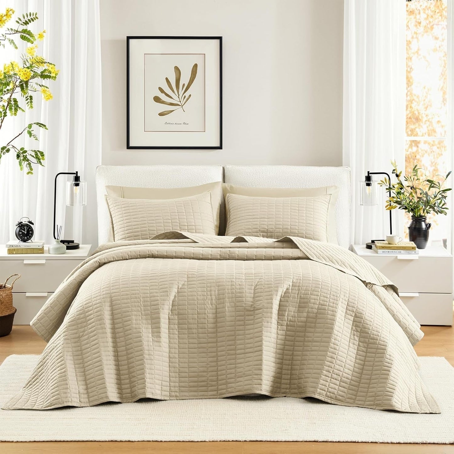 Comfort Spaces Kienna Parure de lit d'été de luxe à double point, légère, douce, toute l'année, taie d'oreiller assortie, blanche, couverture pour lits king size (264,2 x 228,6 cm), Naty Shop Quilts & Quilts couleur ivoire King Size