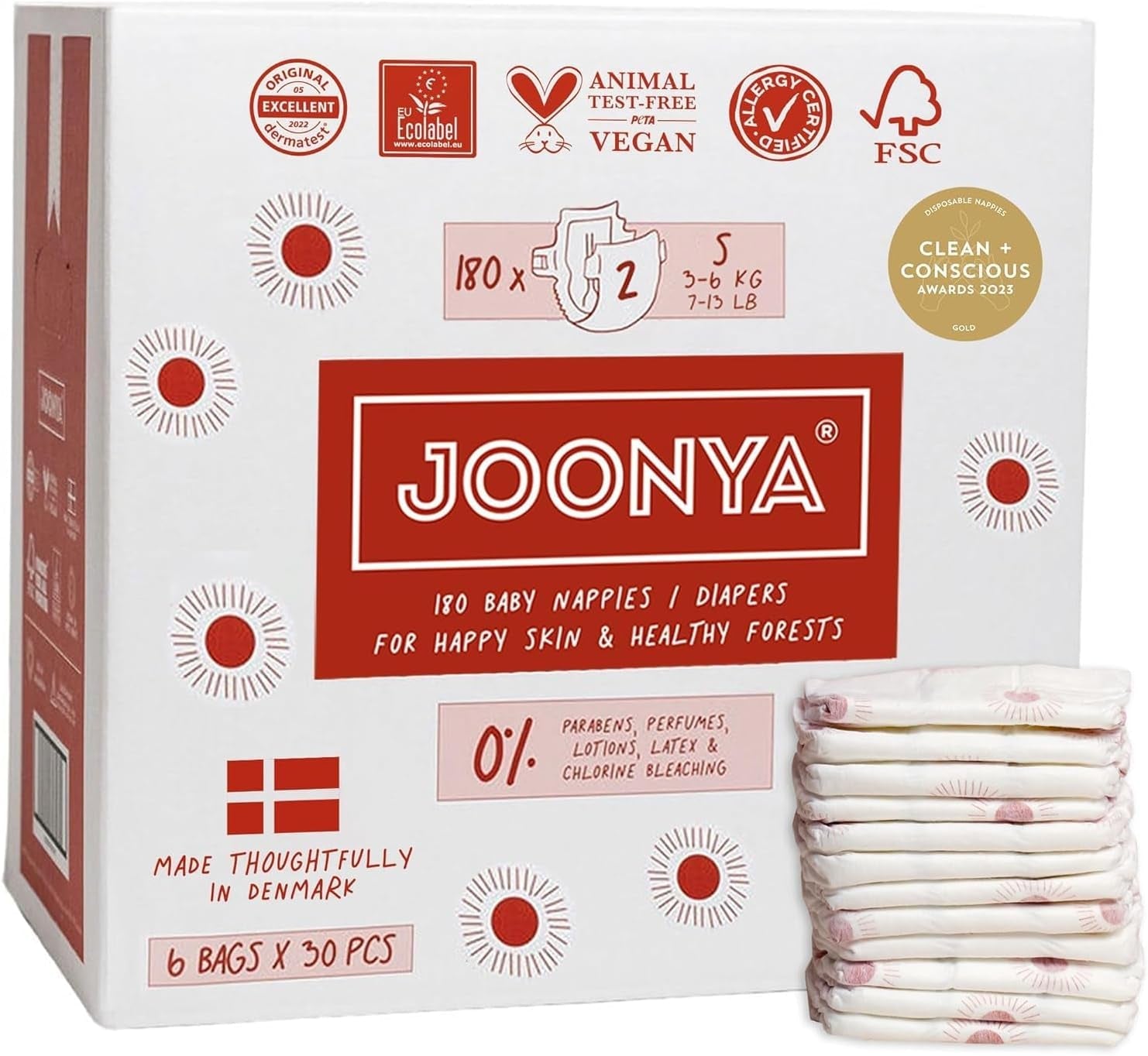 Couches bébé taille 3M (4-8 kg) - 1 sachet de 28 - Sans substances nocives, écologiques, très absorbantes, adaptées à un usage nocturne, ultra fines et douces - Fabriquées au Danemark